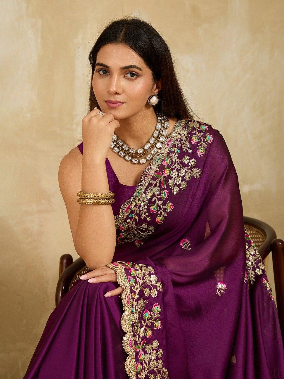 Rangoli Silk Embroidered Saree with Cutwork Border
