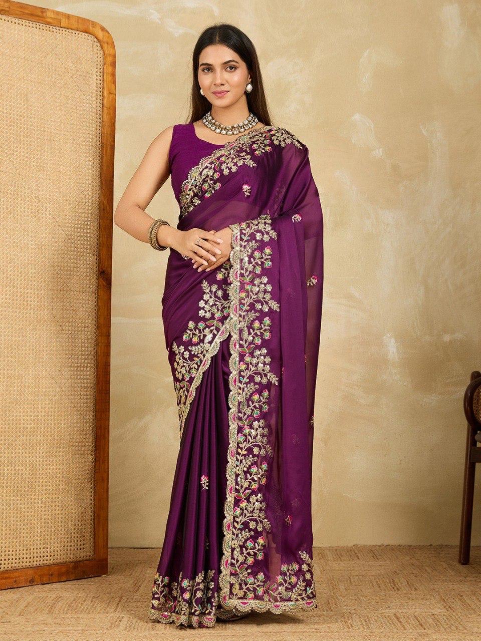 Rangoli Silk Embroidered Saree with Cutwork Border