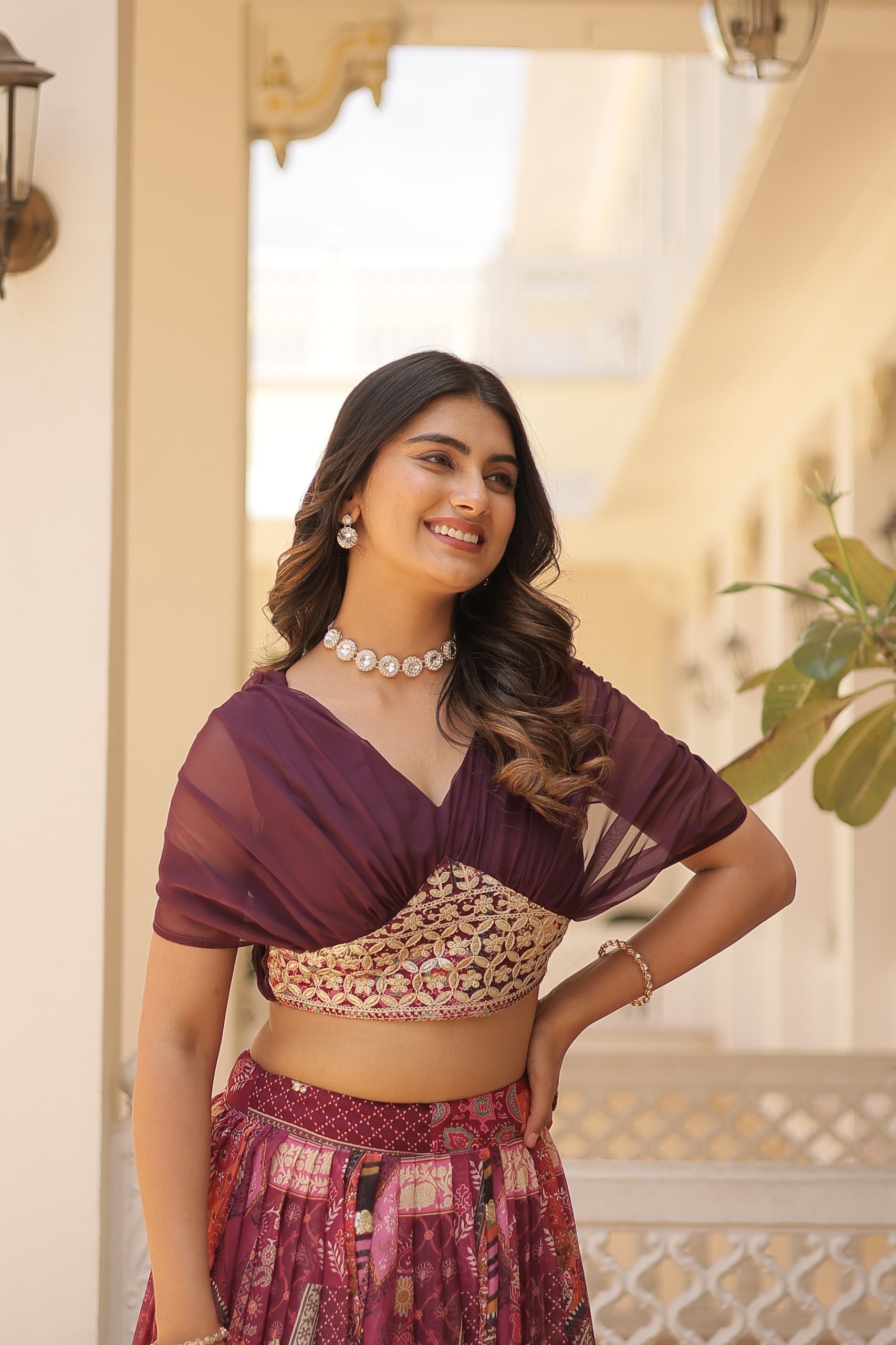 Russian Silk Wine Lehenga Choli Set