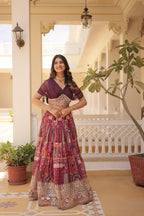 Russian Silk Wine Lehenga Choli Set