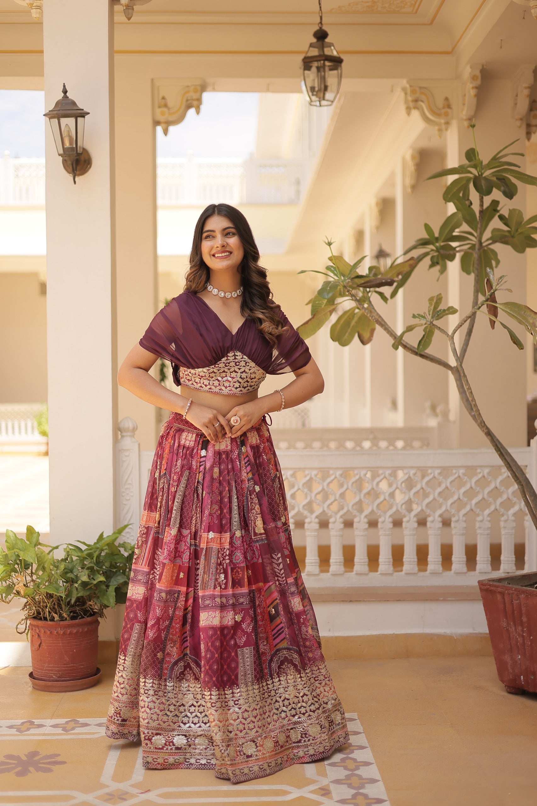 Russian Silk Wine Lehenga Choli Set