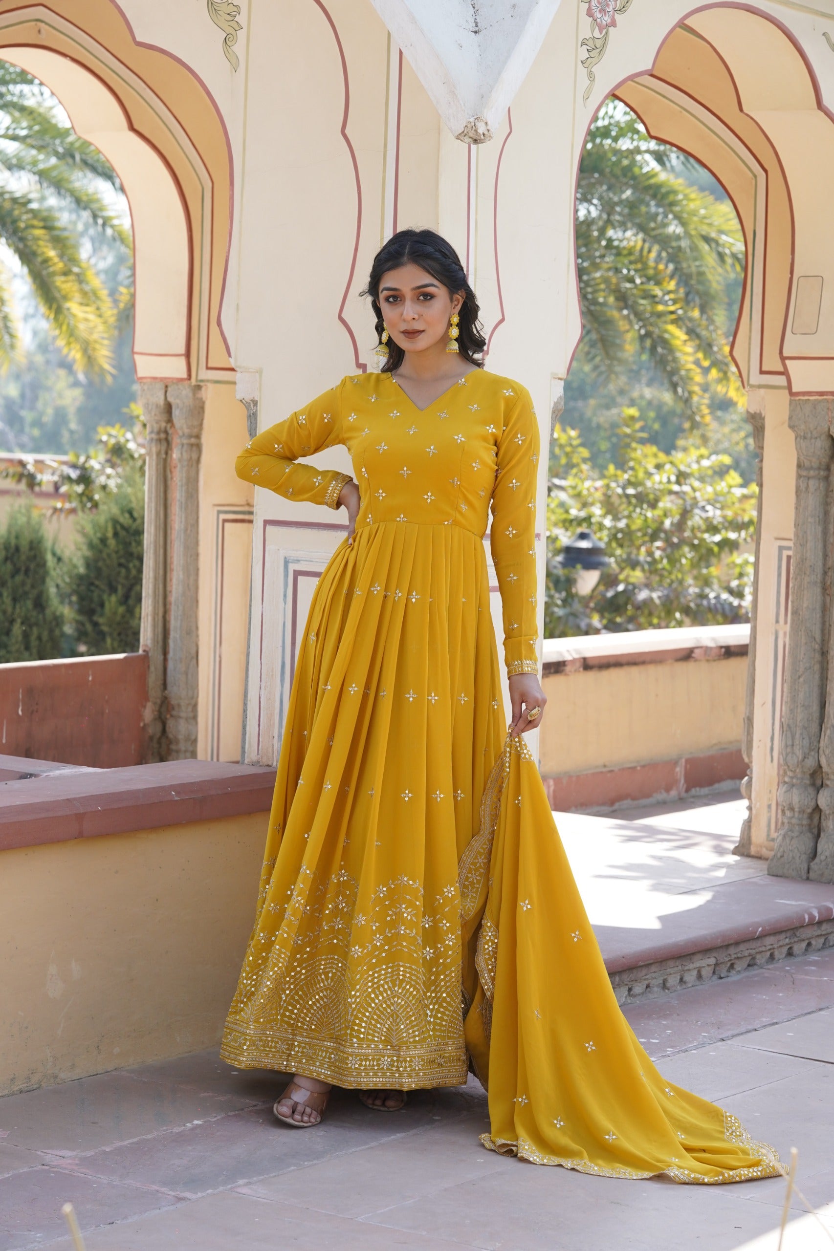 Elegant Faux Georgette Embroidered Gown with Dupatta