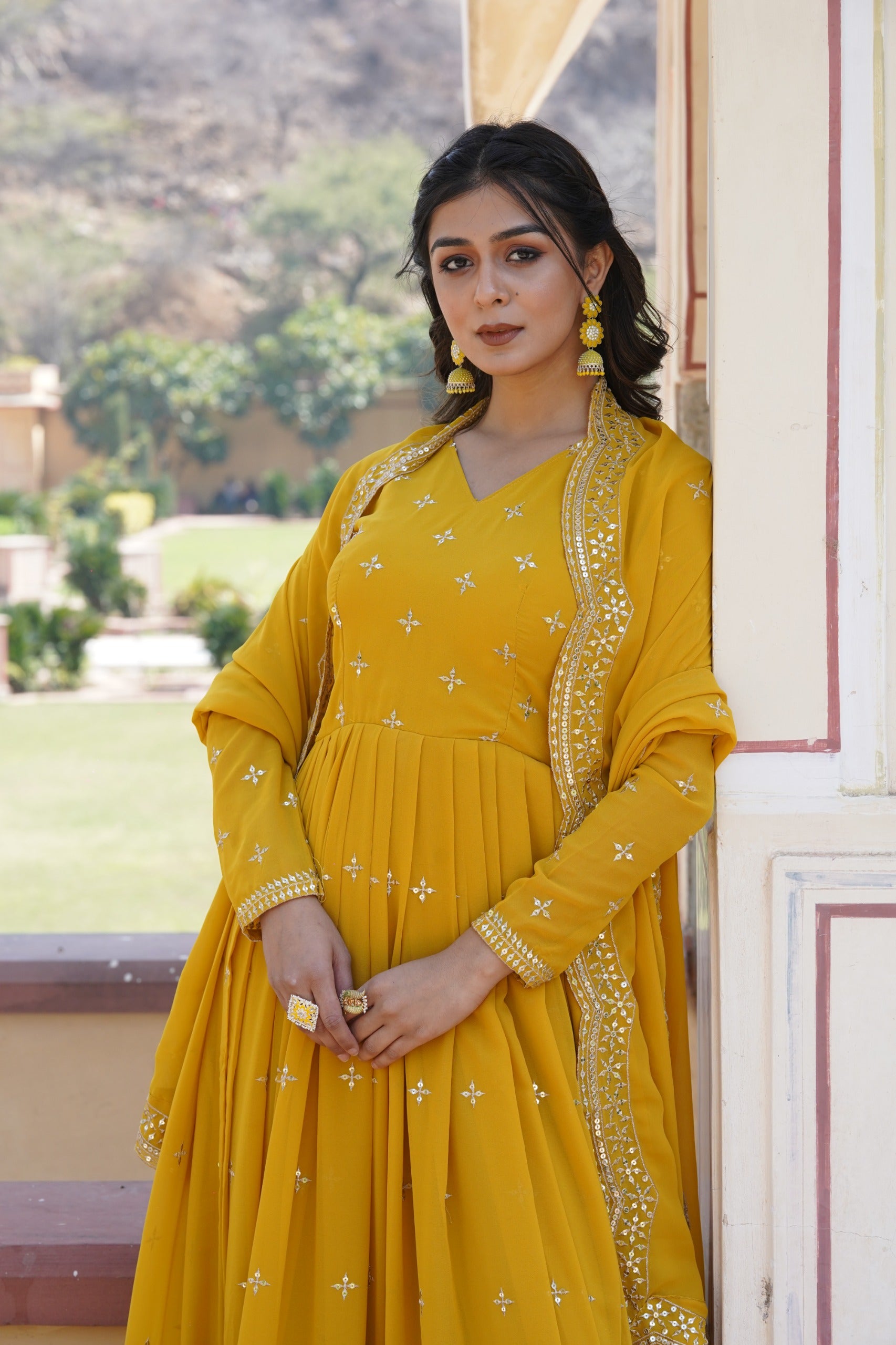 Elegant Faux Georgette Embroidered Gown with Dupatta