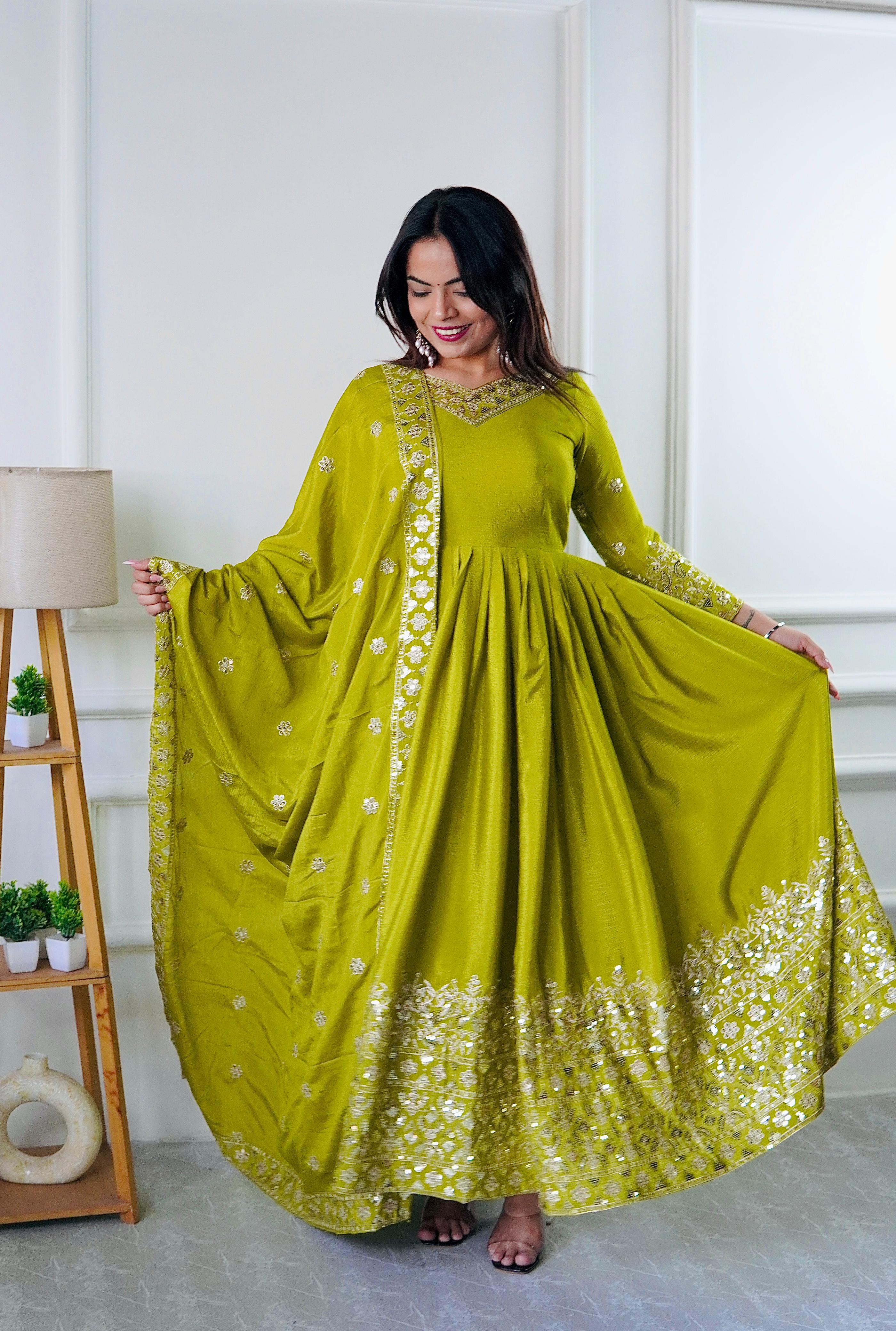 Elegant Pure Chinon Silk Gown