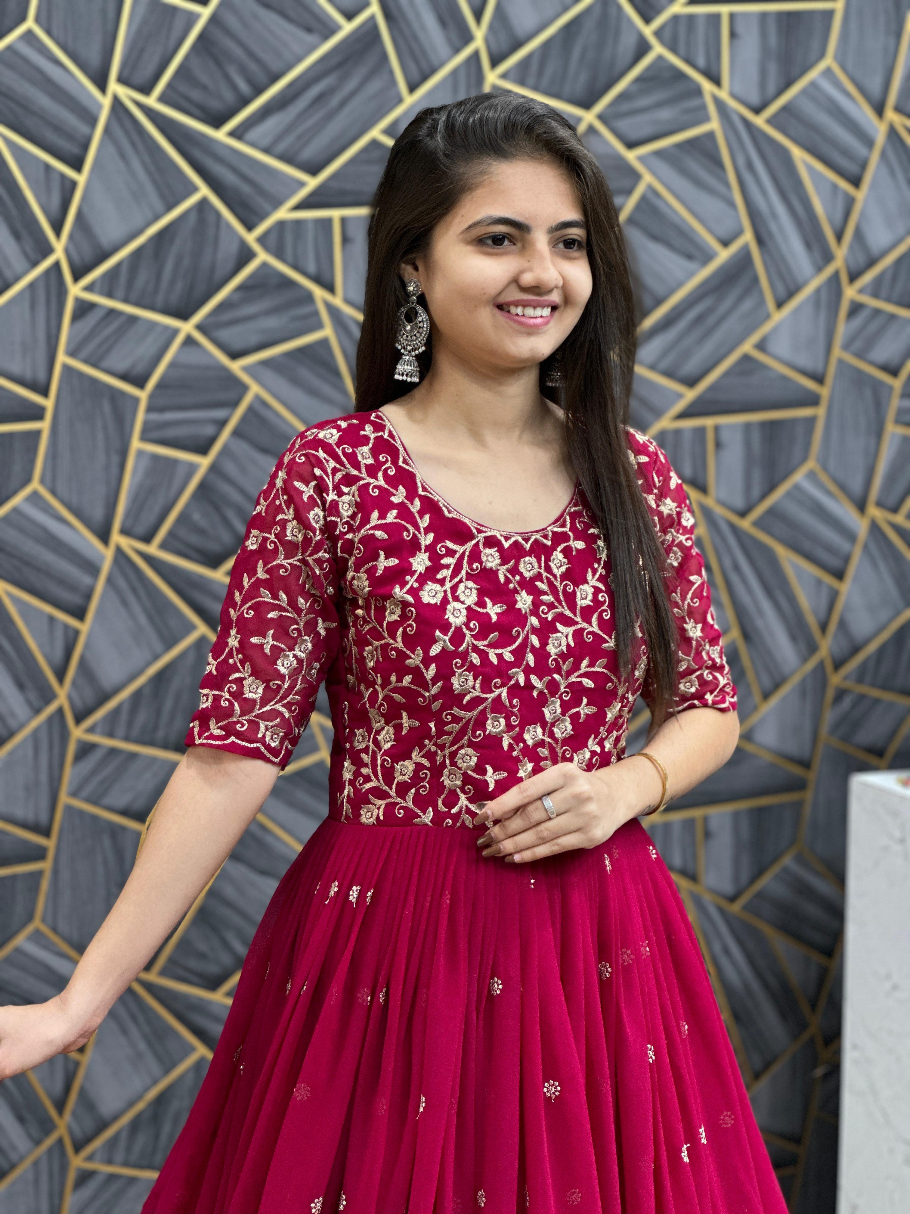 Dark Rani Fox Georgette Embroidered Gown with Dupatta
