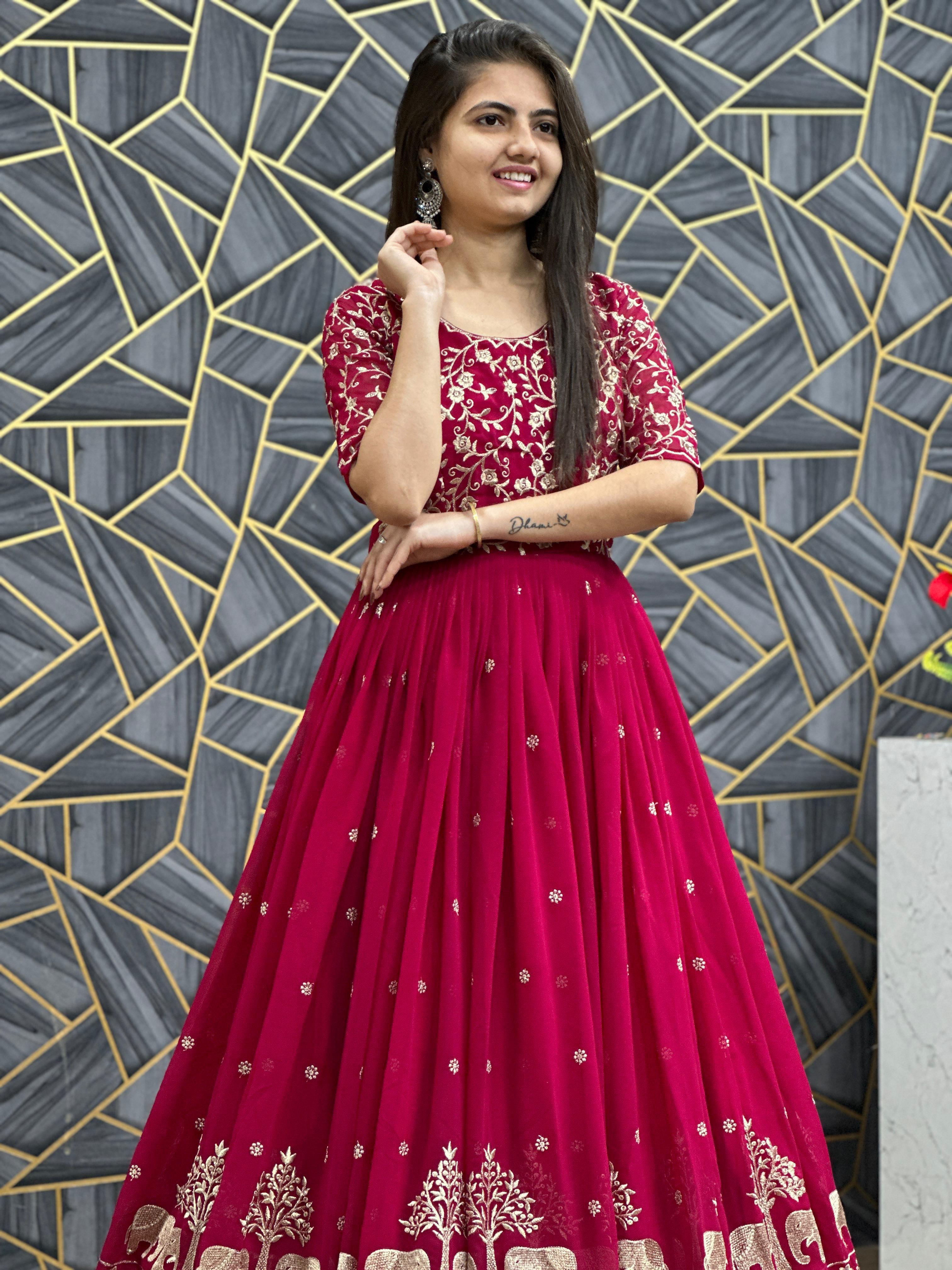 Dark Rani Fox Georgette Embroidered Gown with Dupatta