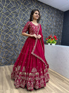 Dark Rani Fox Georgette Embroidered Gown with Dupatta