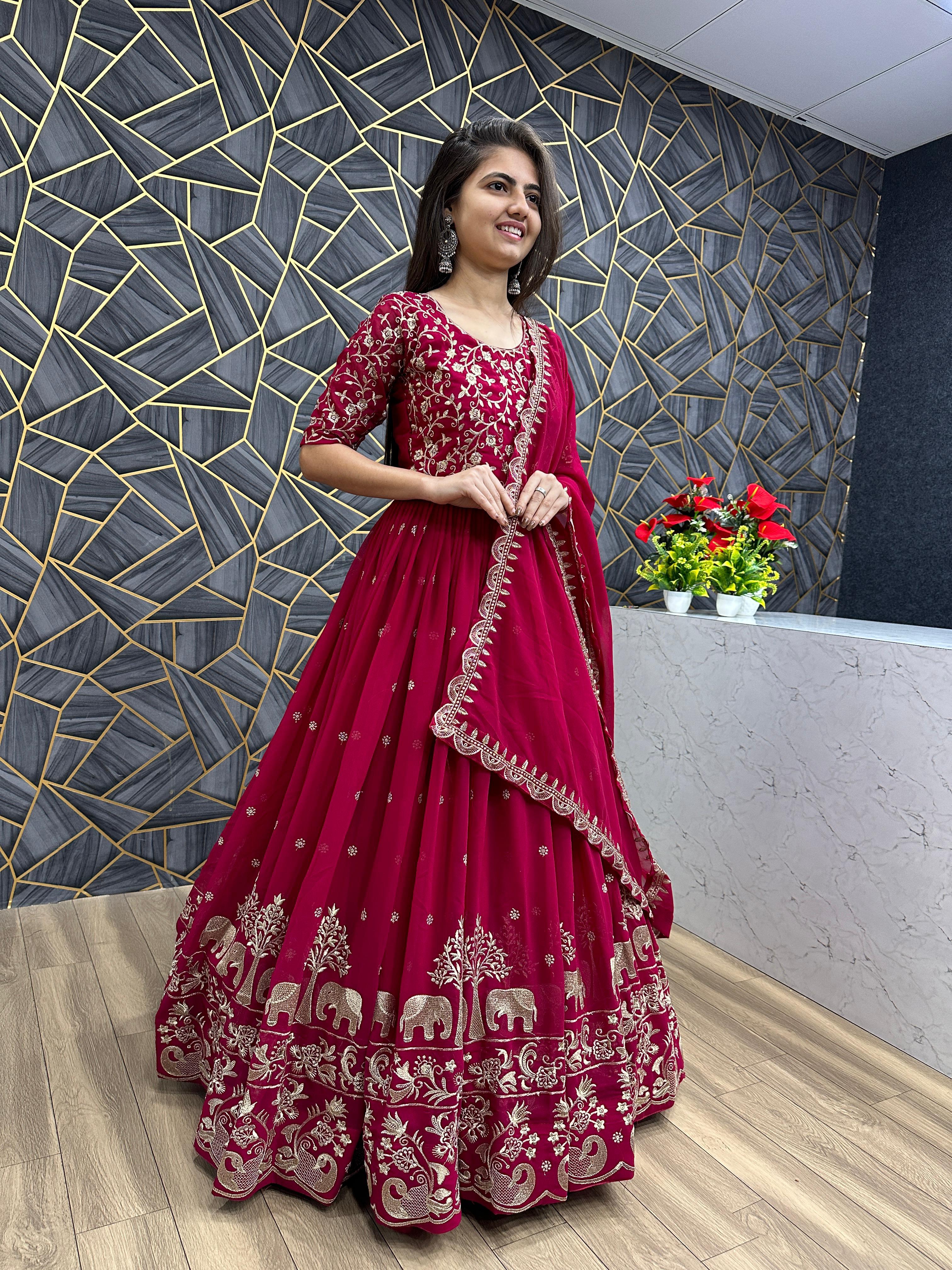 Dark Rani Fox Georgette Embroidered Gown with Dupatta