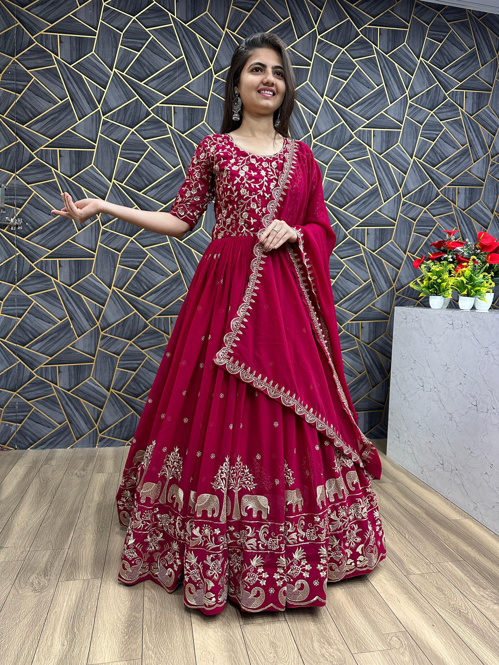 Dark Rani Fox Georgette Embroidered Gown with Dupatta