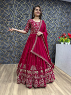 Dark Rani Fox Georgette Embroidered Gown with Dupatta