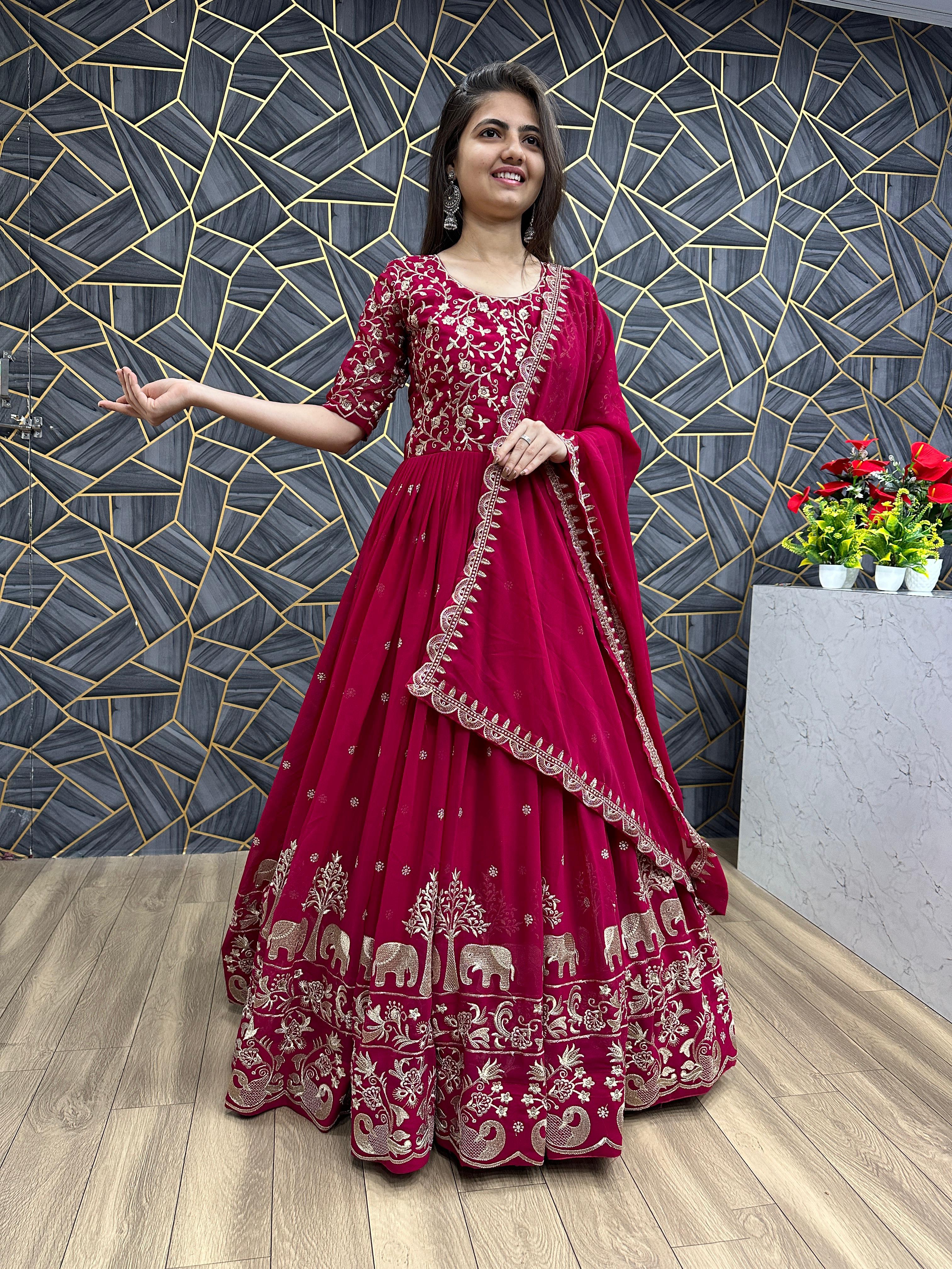 Dark Rani Fox Georgette Embroidered Gown with Dupatta