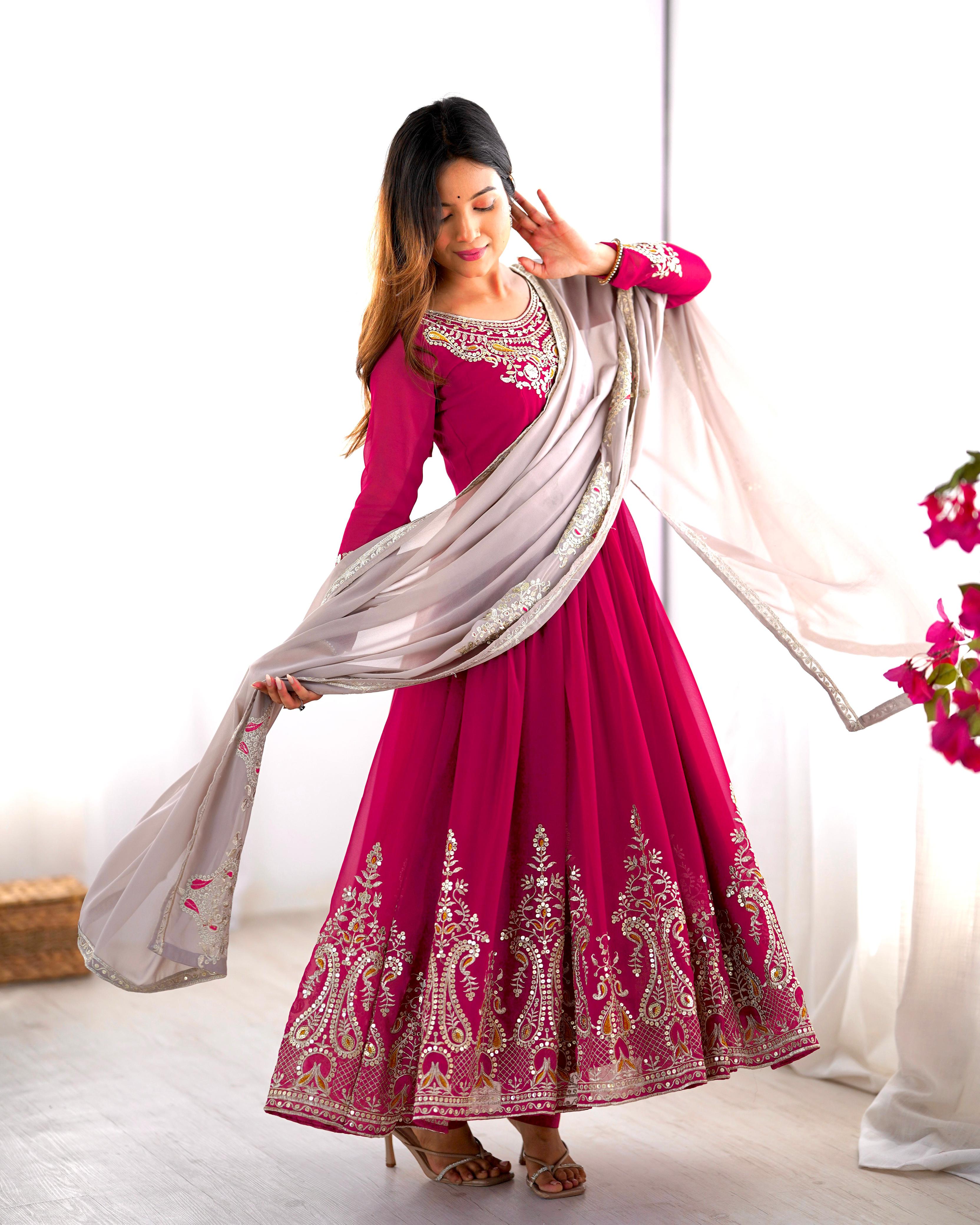 Elegant Embroidered Sequence Designer Anarkali Three Piece Set