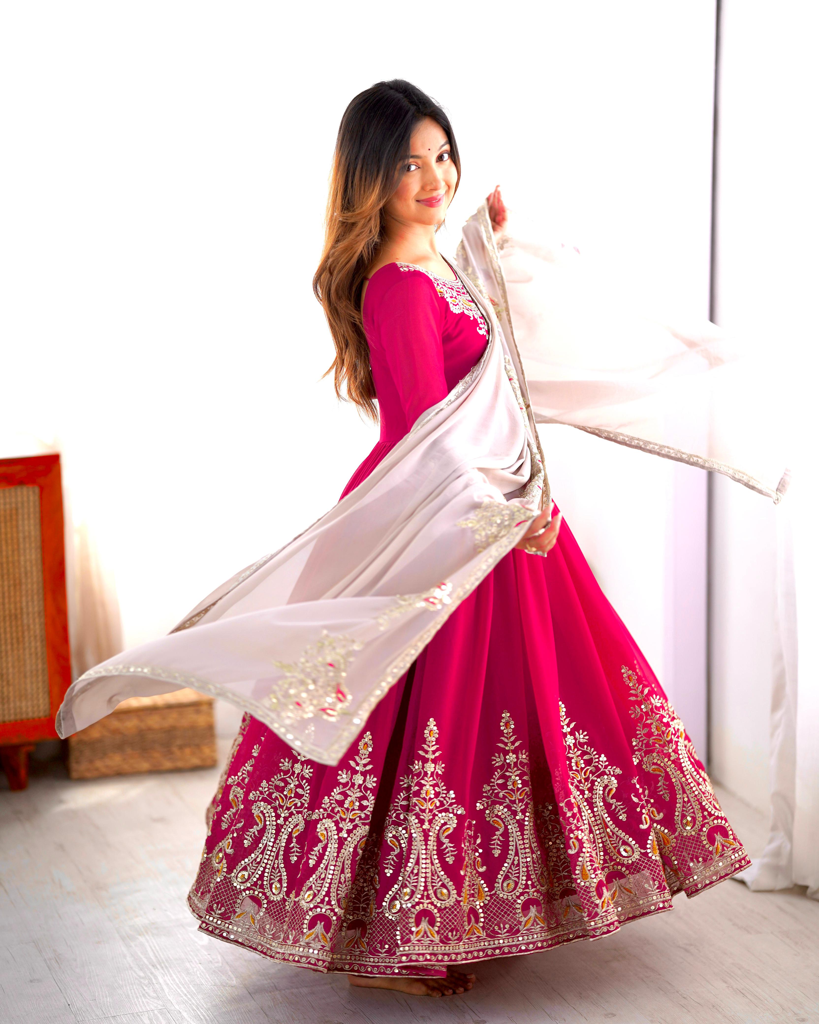 Elegant Embroidered Sequence Designer Anarkali Three Piece Set