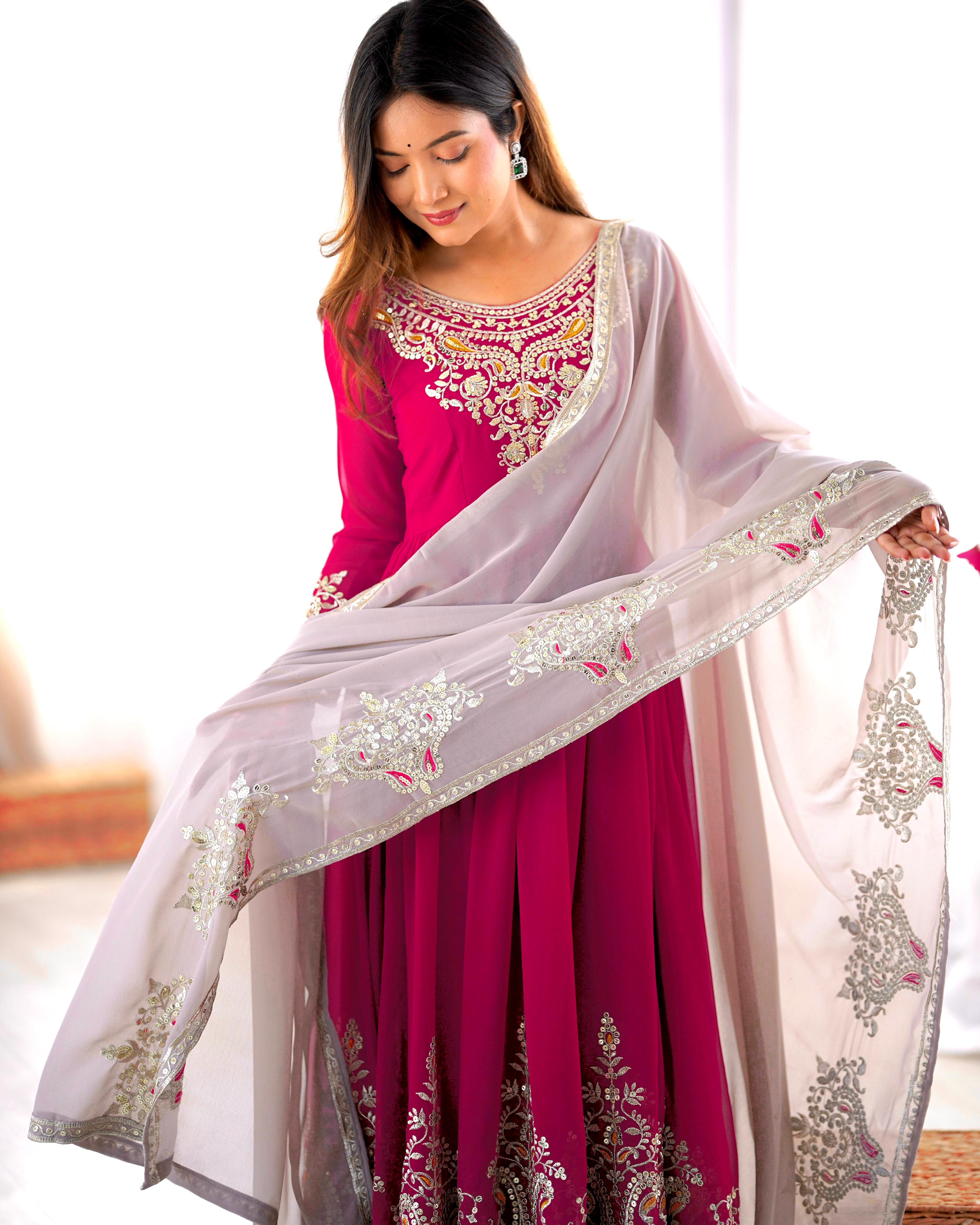 Elegant Embroidered Sequence Designer Anarkali Three Piece Set