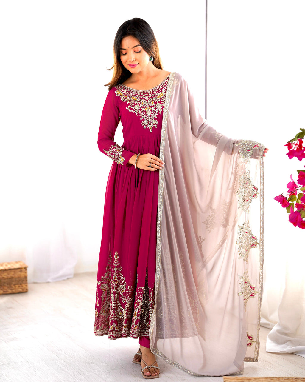 Elegant Embroidered Sequence Designer Anarkali Three Piece Set
