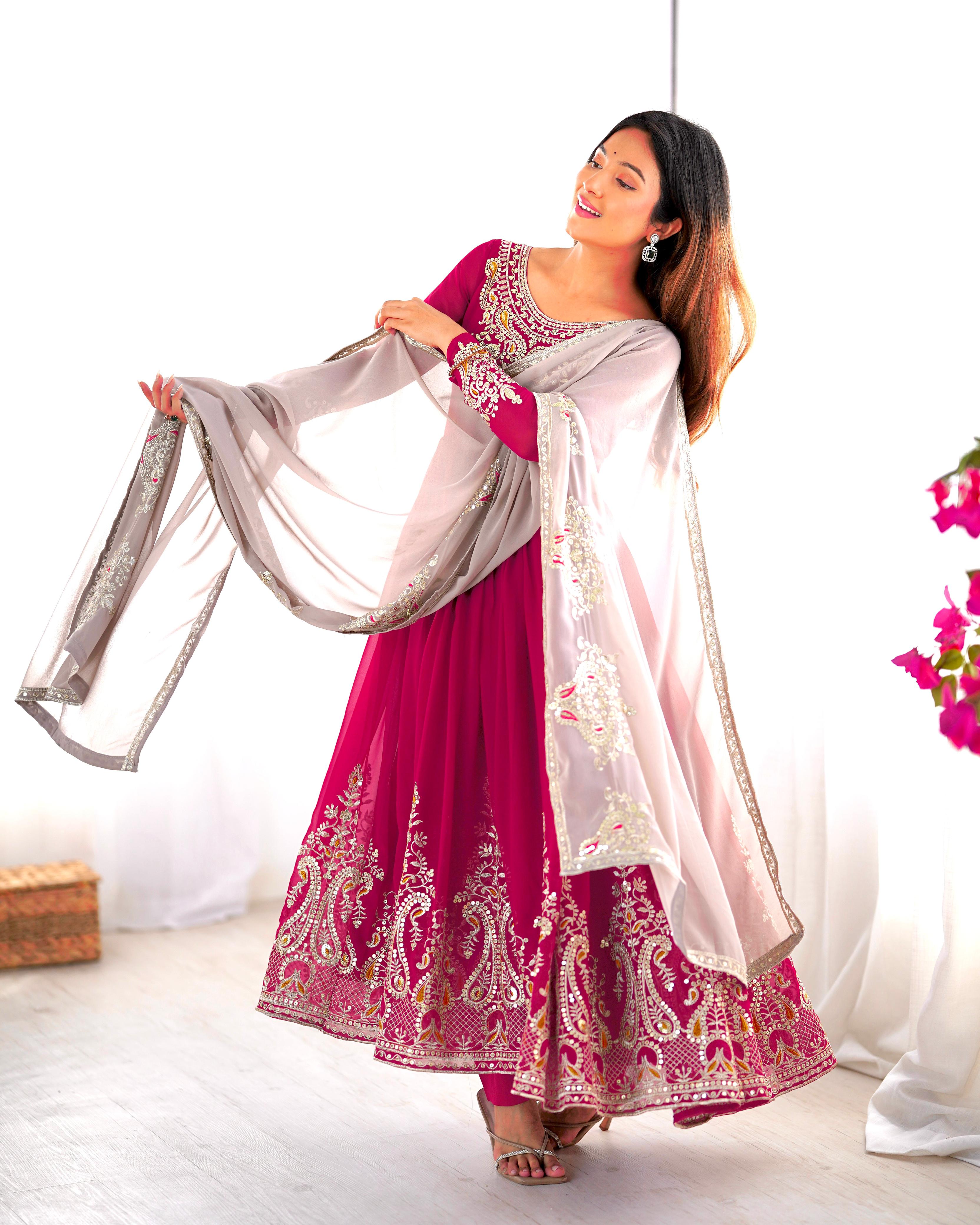 Elegant Embroidered Sequence Designer Anarkali Three Piece Set