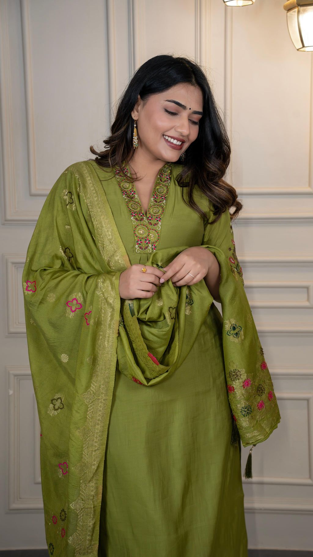 Premium Roman Silk Embroidered Suit Set