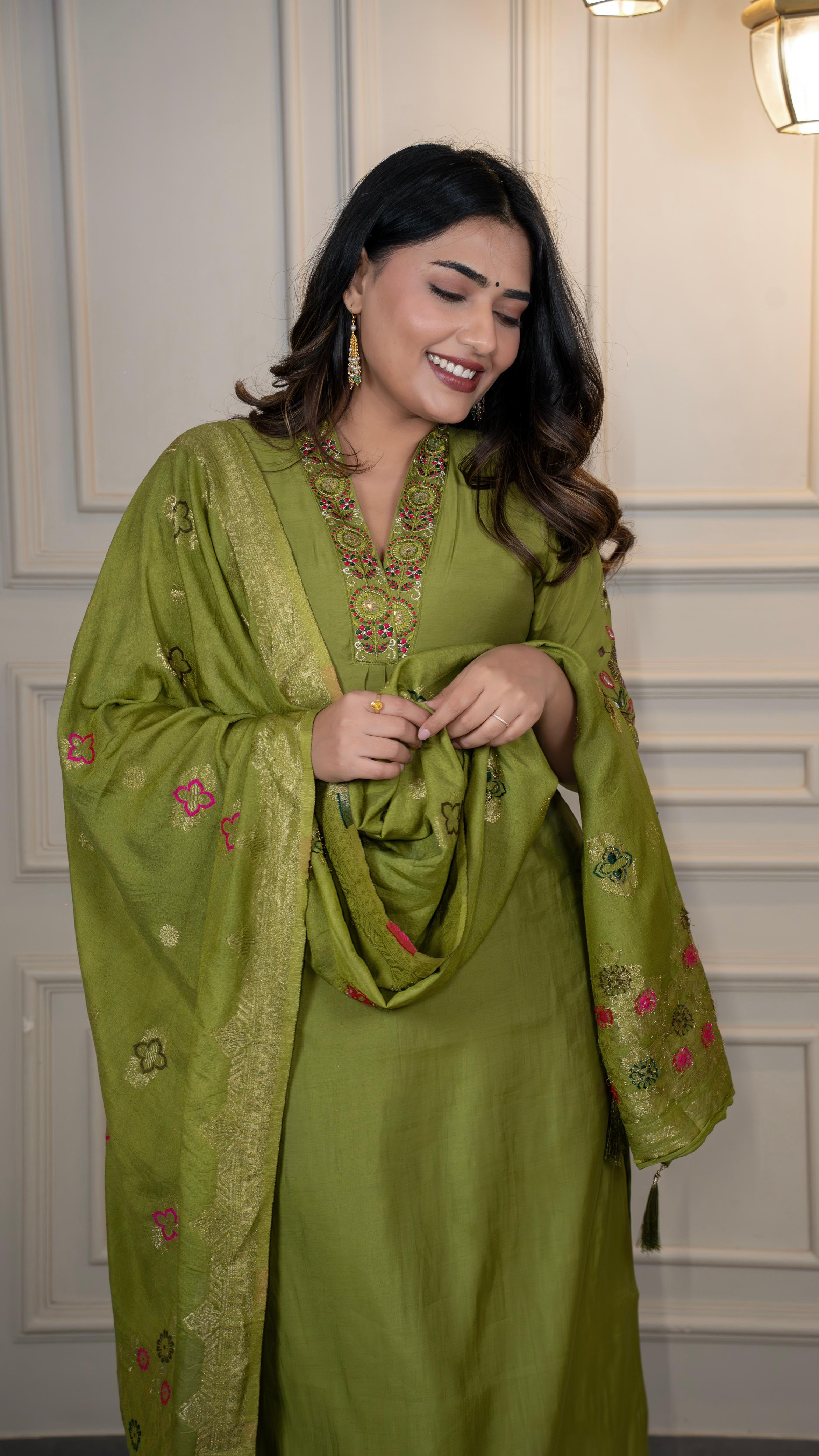 Premium Roman Silk Embroidered Suit Set