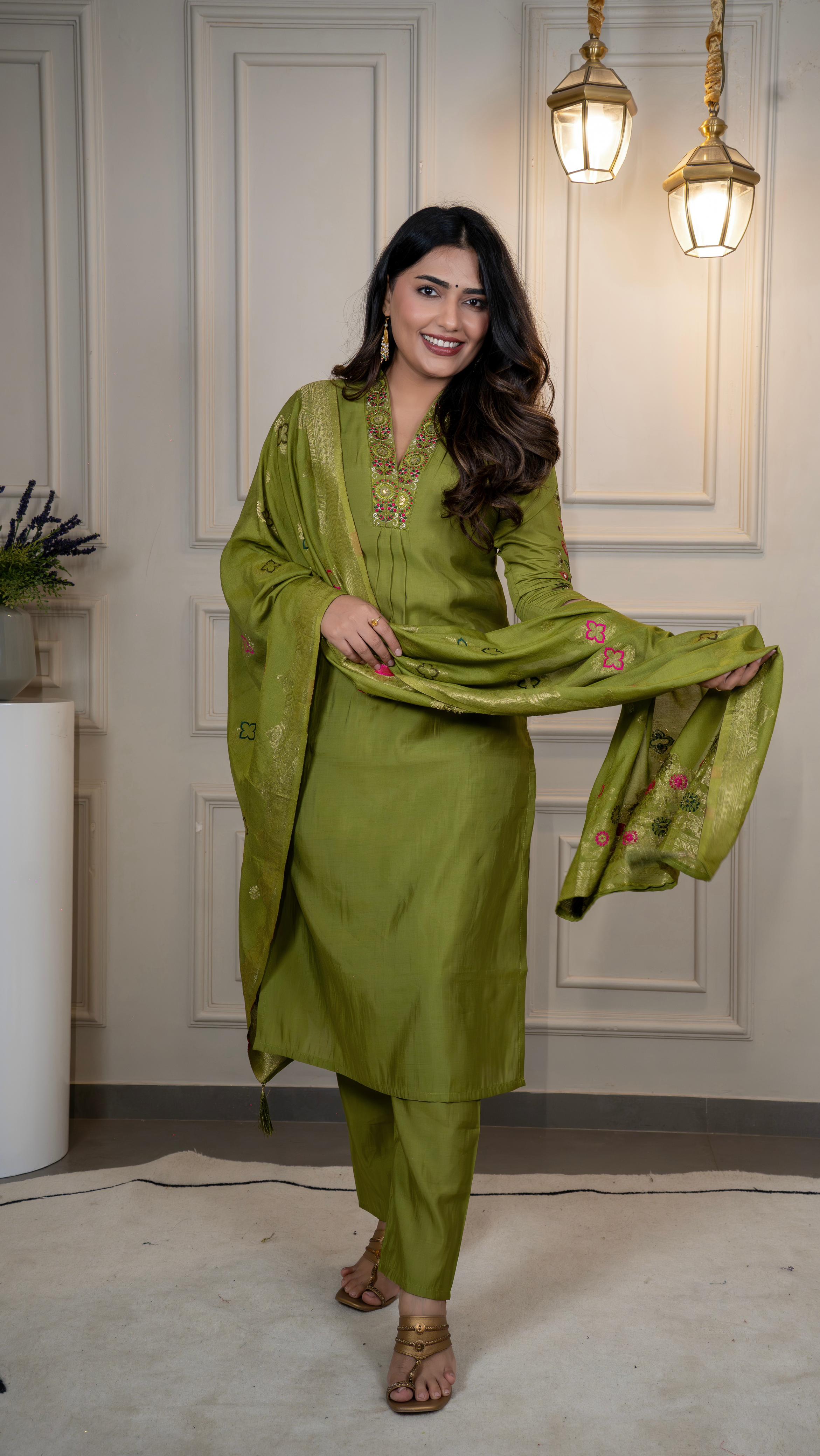 Premium Roman Silk Embroidered Suit Set