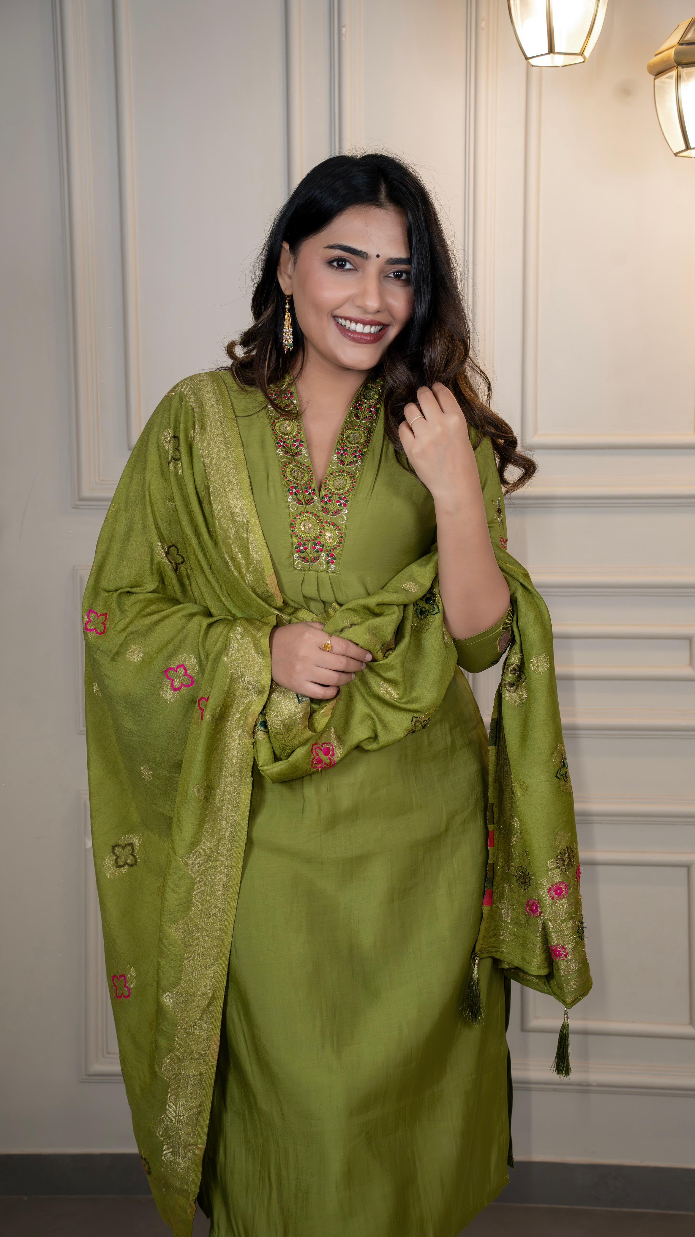 Premium Roman Silk Embroidered Suit Set