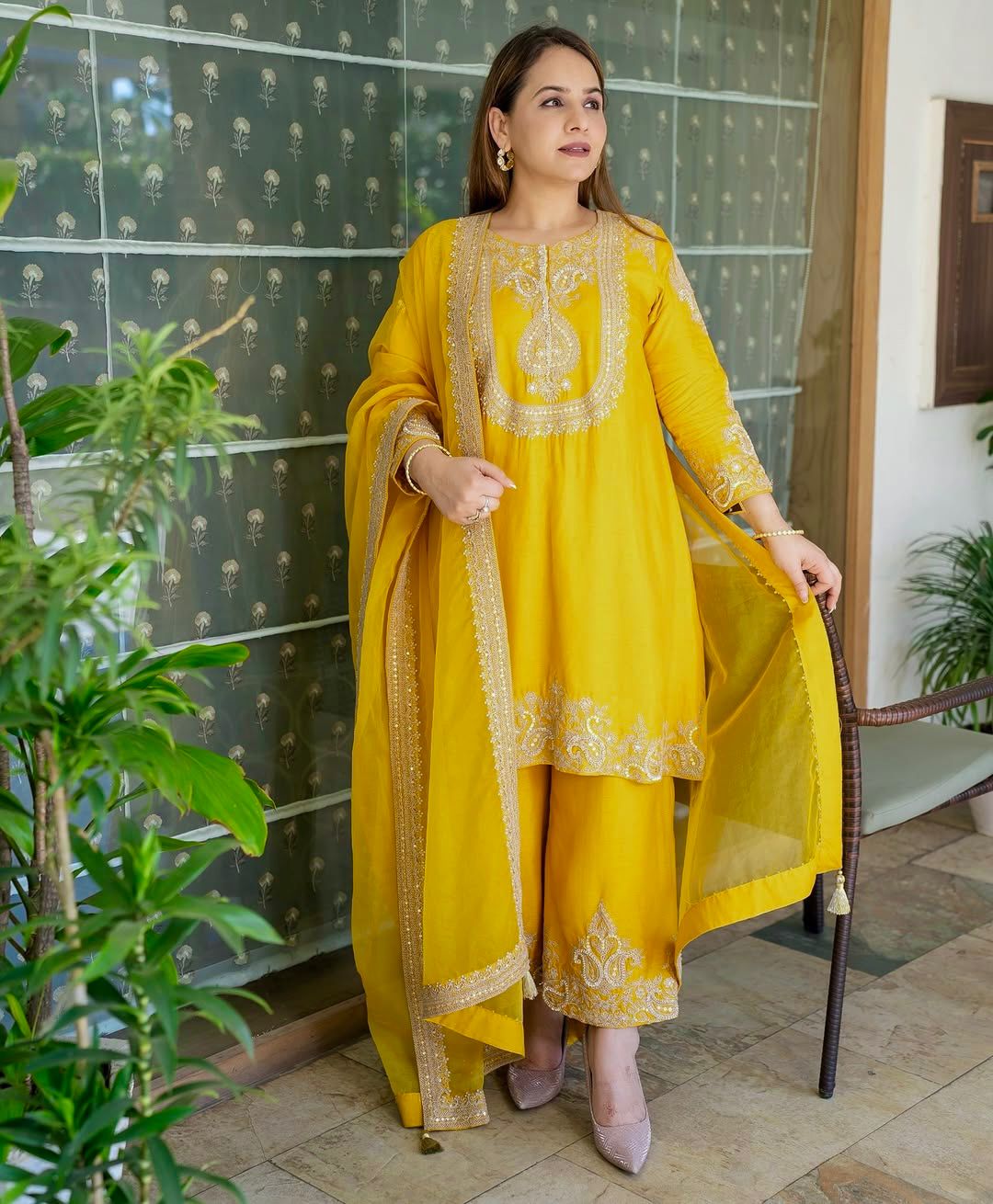 Heavy Chinon Silk Embroidered Suit Set