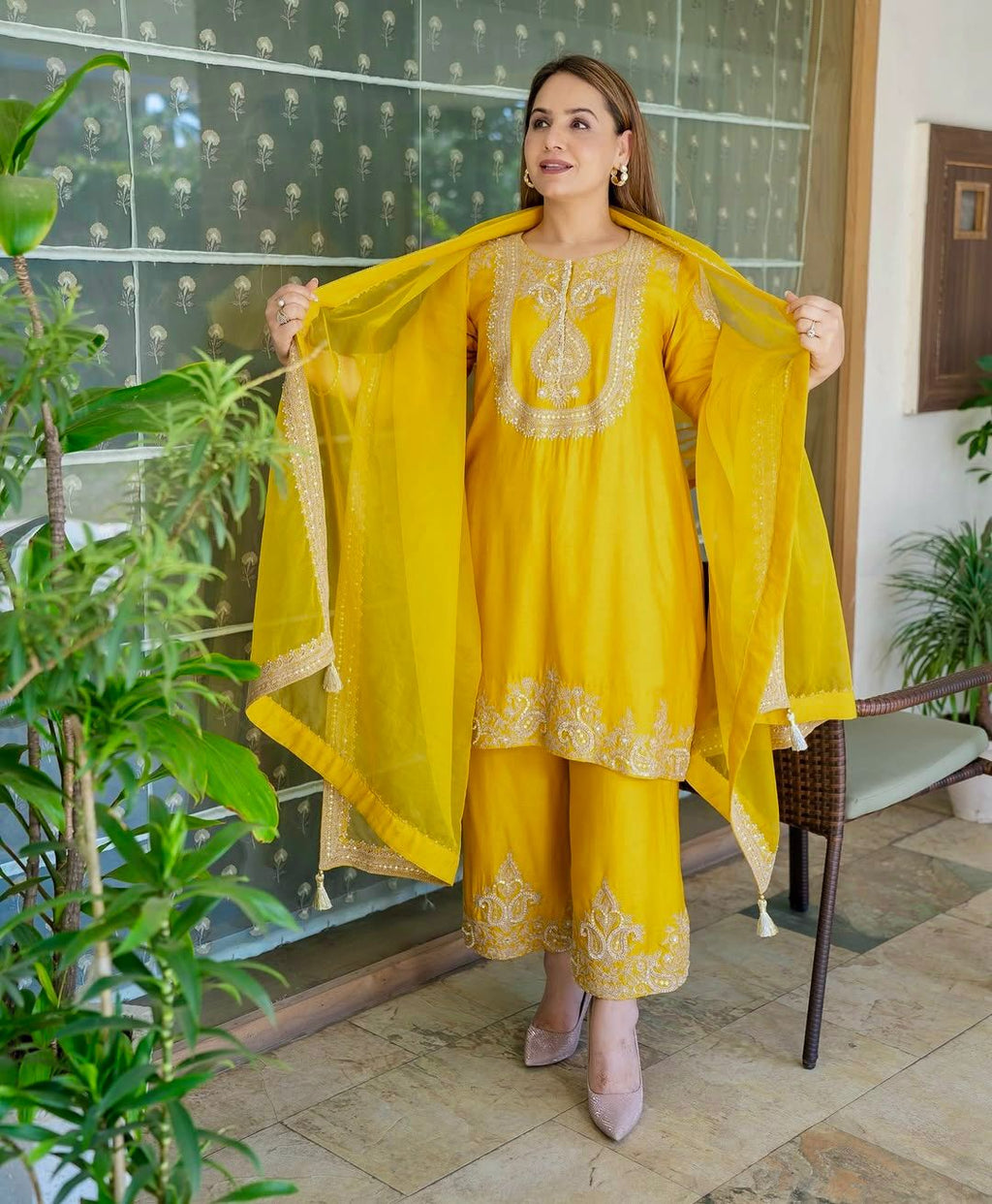 Heavy Chinon Silk Embroidered Suit Set