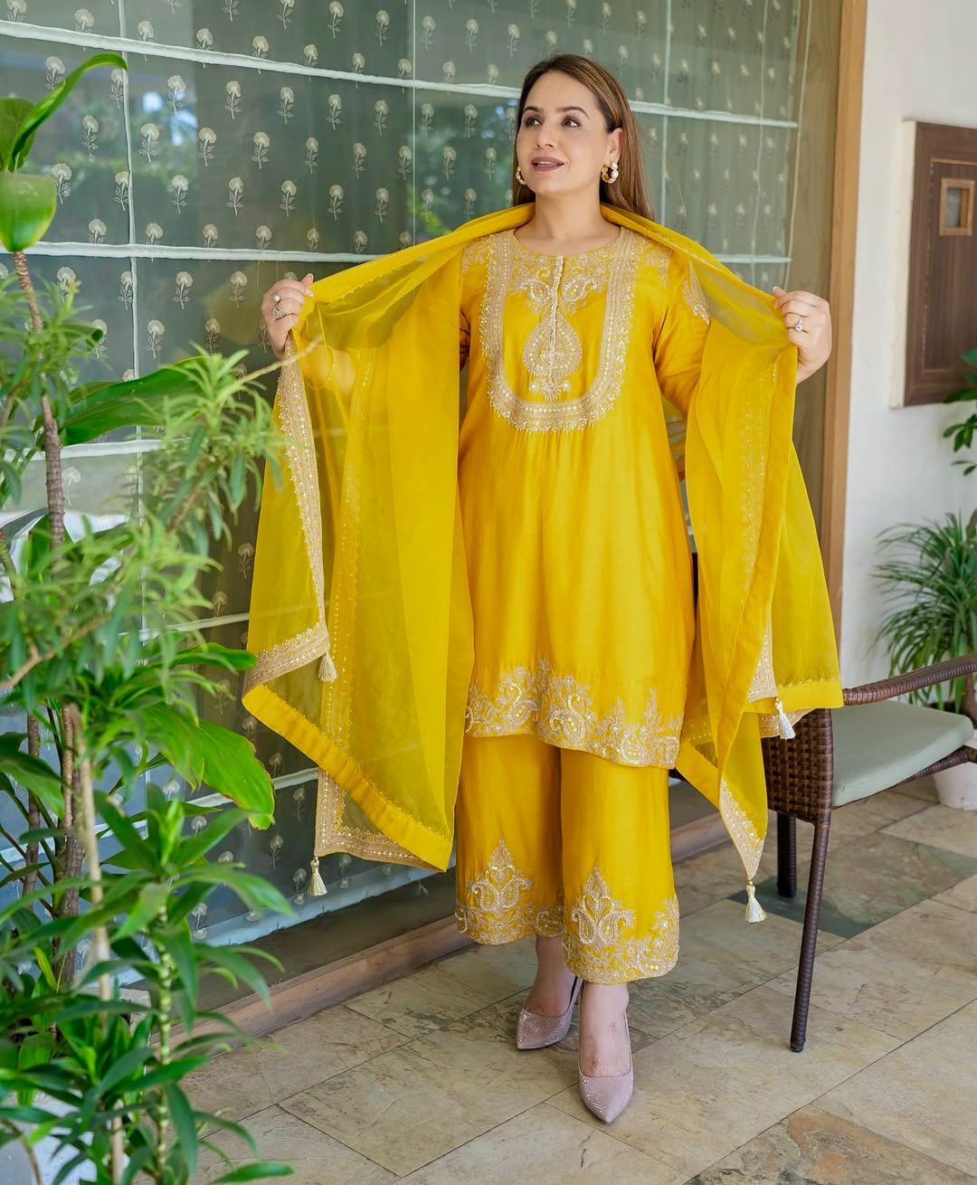 Heavy Chinon Silk Embroidered Suit Set