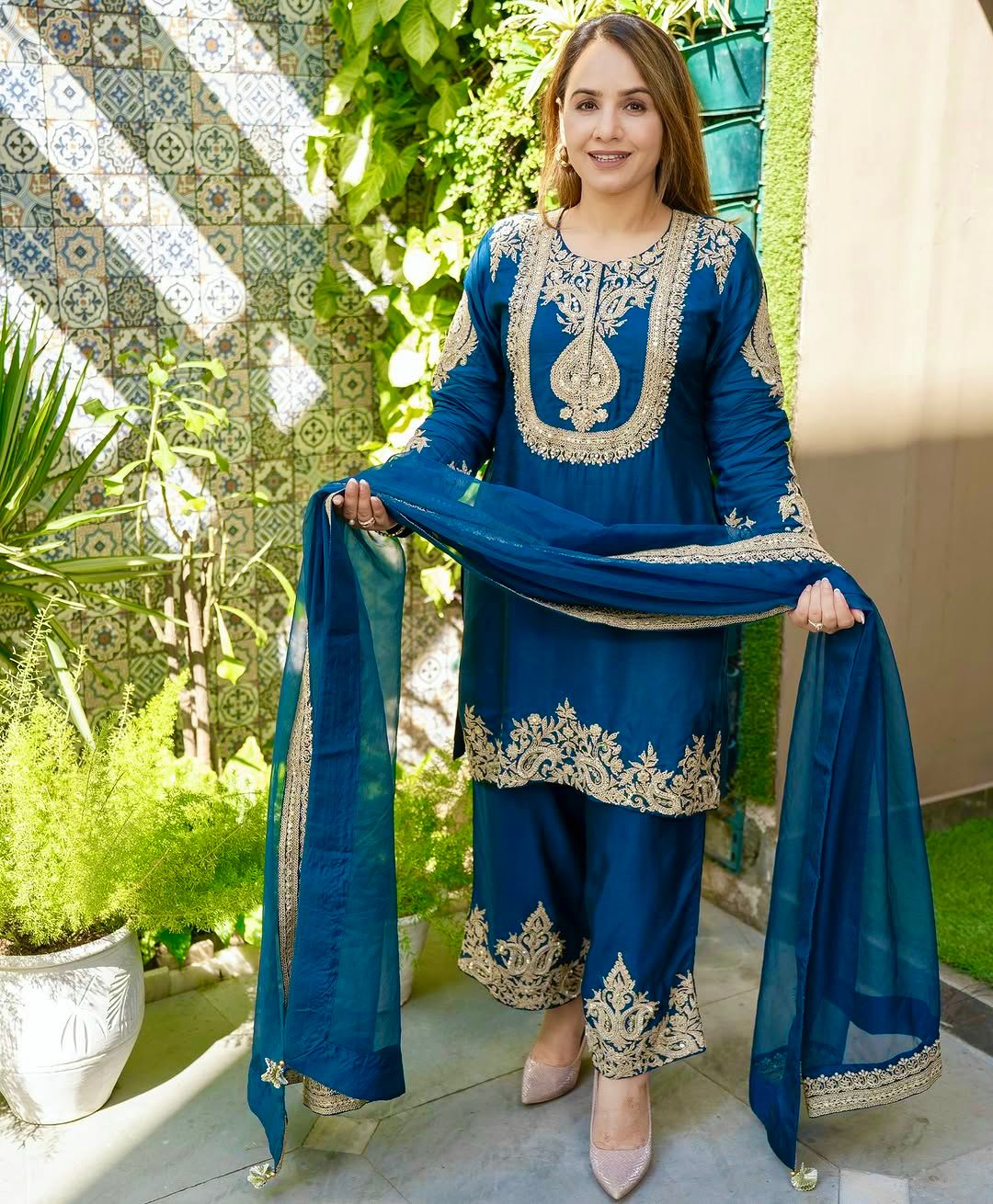 Heavy Chinon Silk Embroidered Suit Set