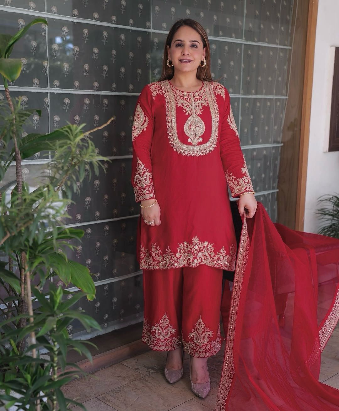 Heavy Chinon Silk Embroidered Suit Set