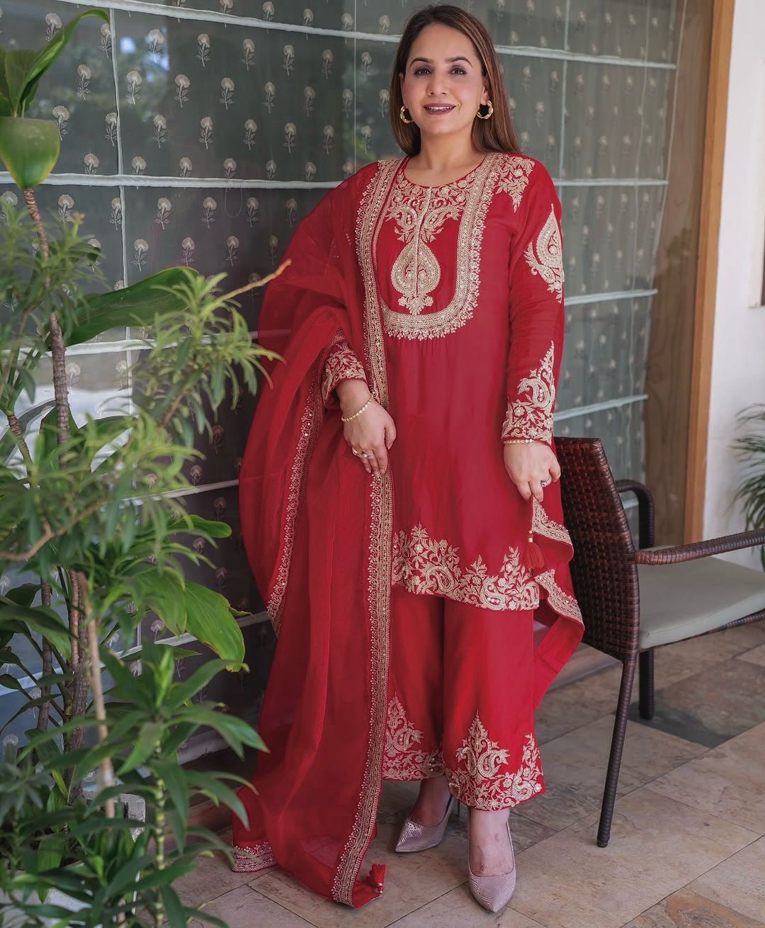 Heavy Chinon Silk Embroidered Suit Set