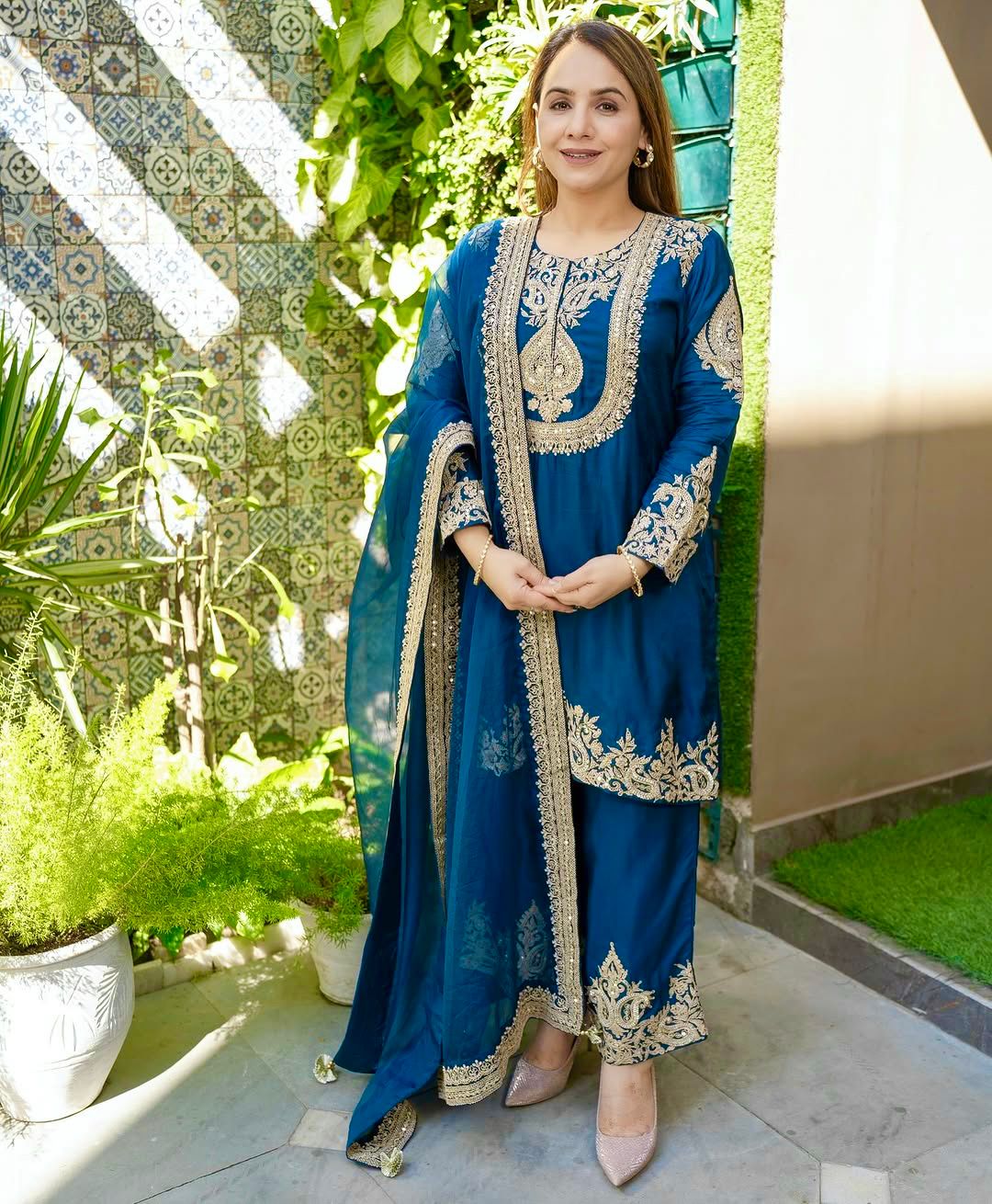 Heavy Chinon Silk Embroidered Suit Set