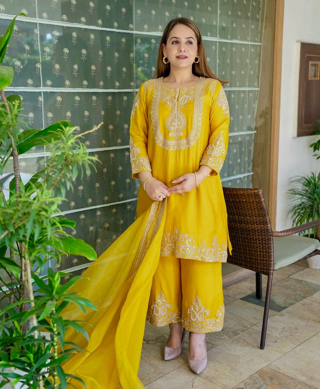 Heavy Chinon Silk Embroidered Suit Set