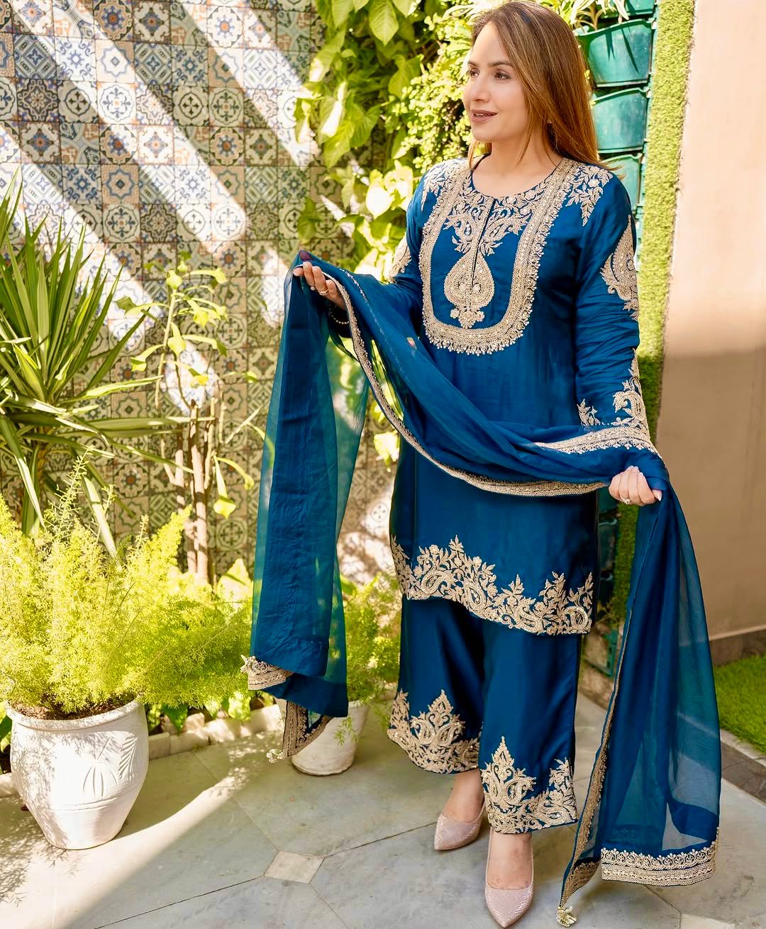 Heavy Chinon Silk Embroidered Suit Set