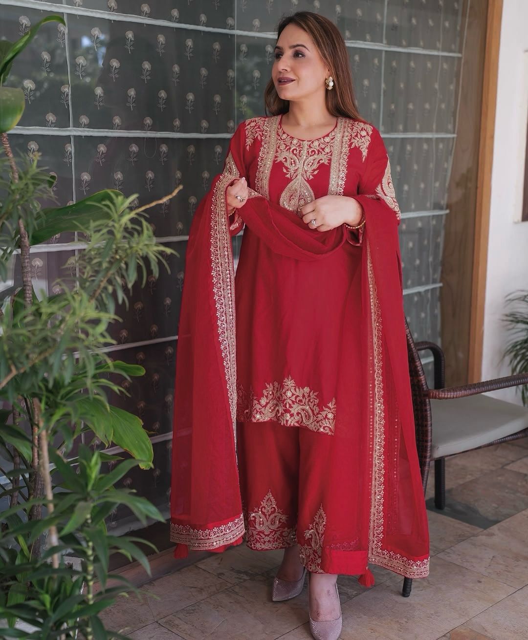 Heavy Chinon Silk Embroidered Suit Set