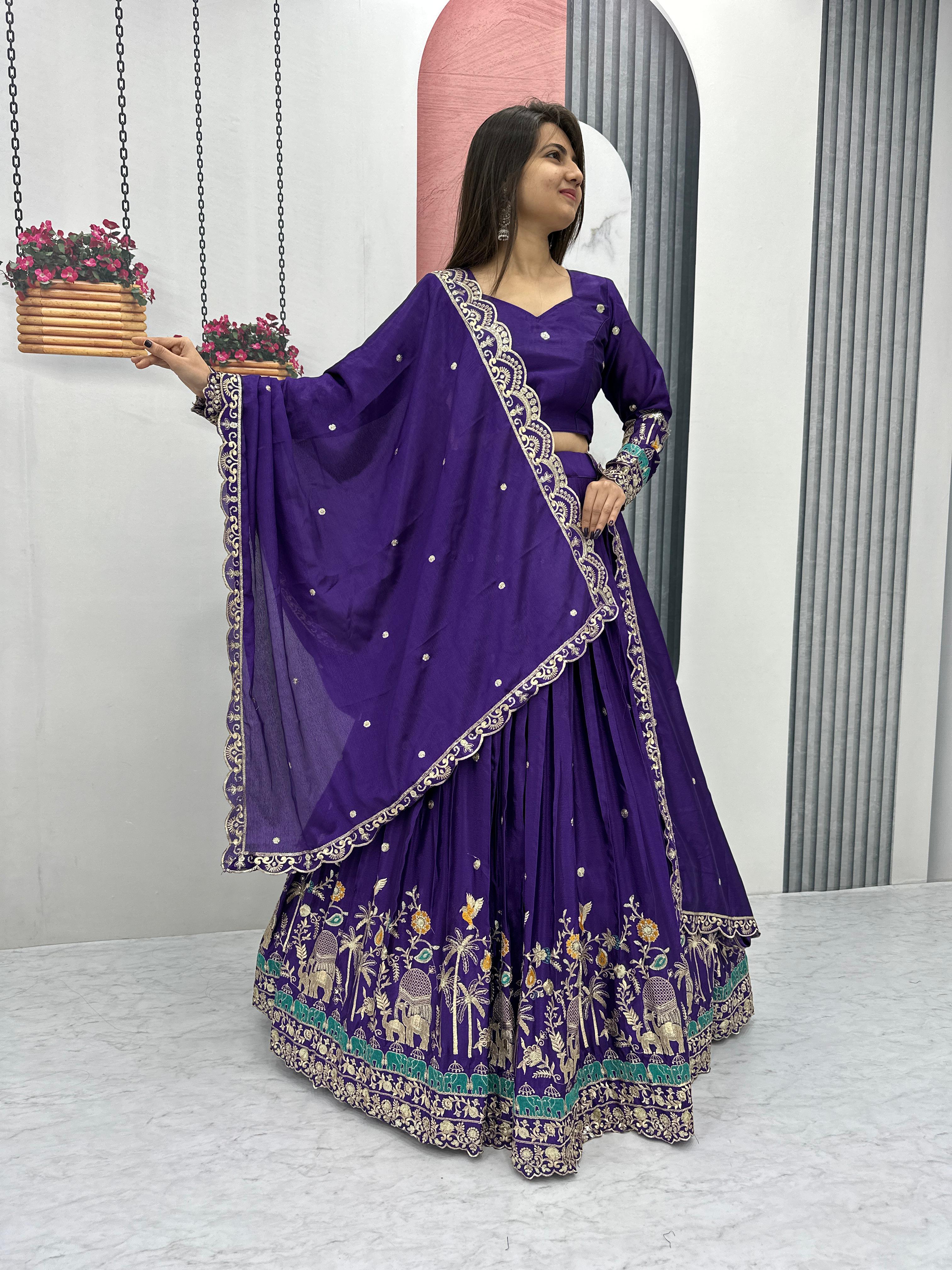 Chinon Silk Heavy Embroidered Lehenga Set