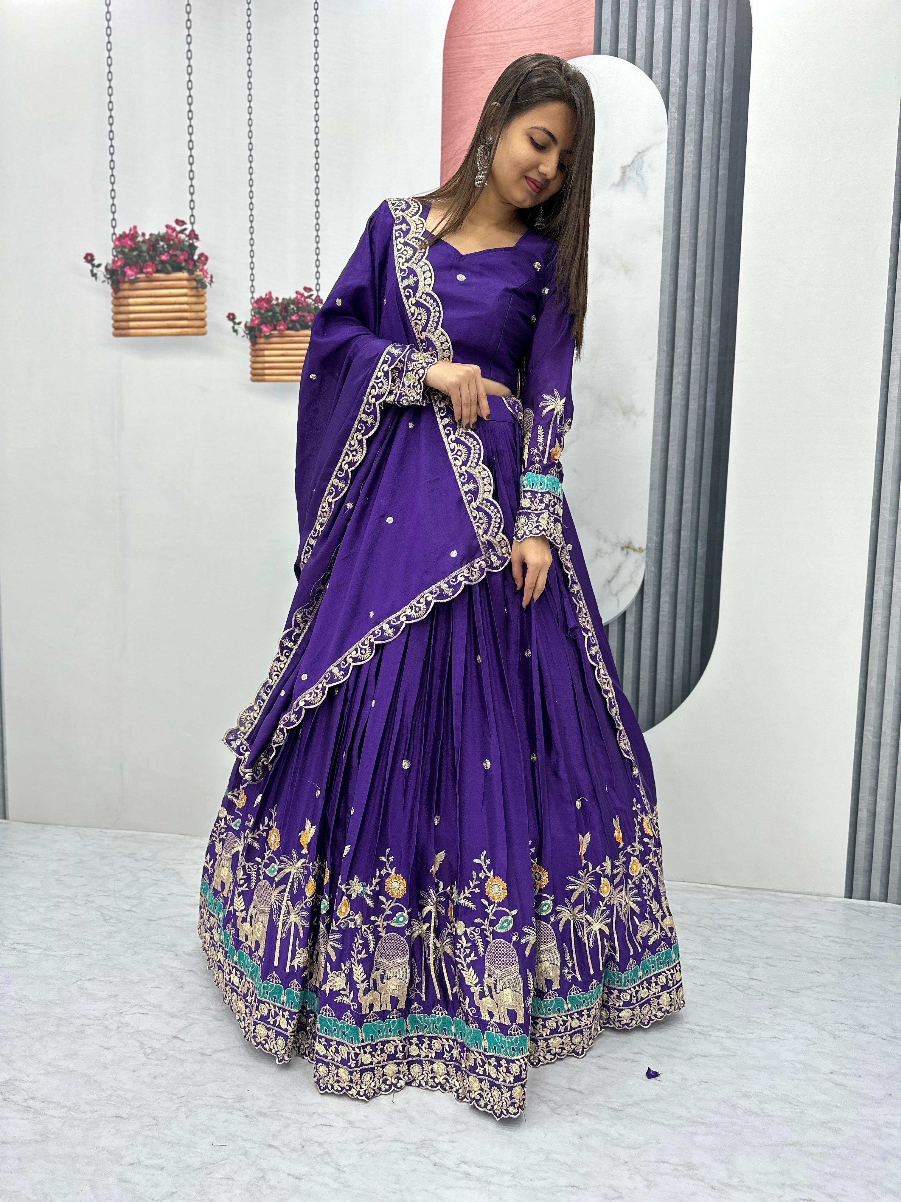 Chinon Silk Heavy Embroidered Lehenga Set