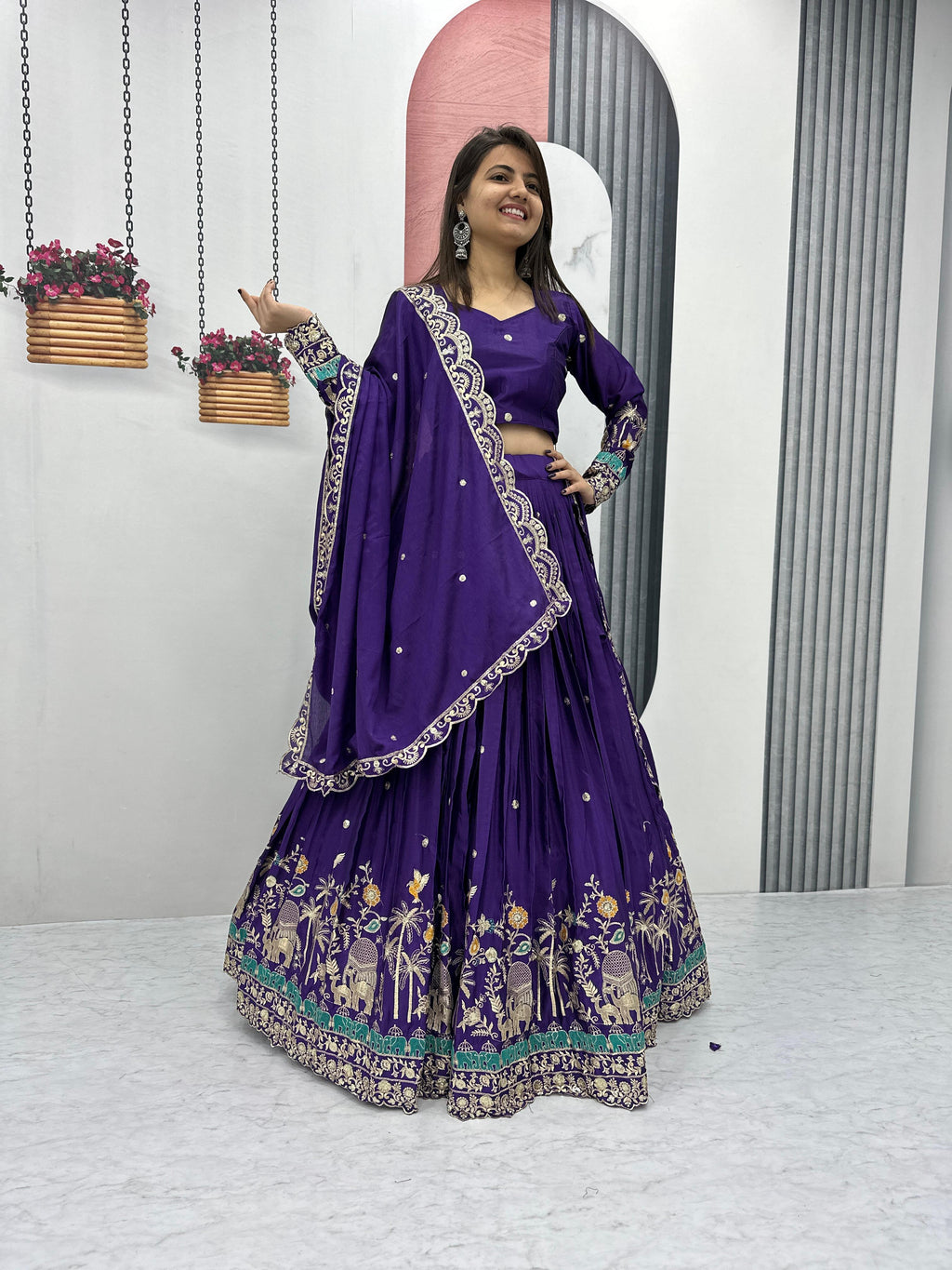 Chinon Silk Heavy Embroidered Lehenga Set