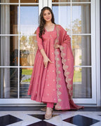Chandni Petal Flow Gold Crush Silk Gown