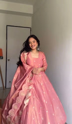 Chandni Petal Flow Gold Crush Silk Gown
