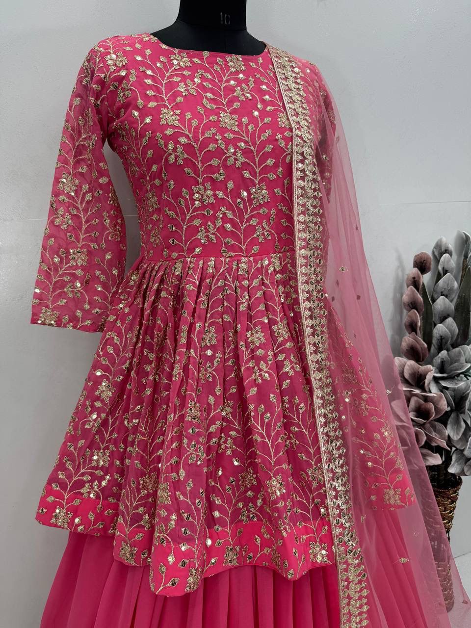 Heavy Faux Georgette Embroidered Lehenga Set