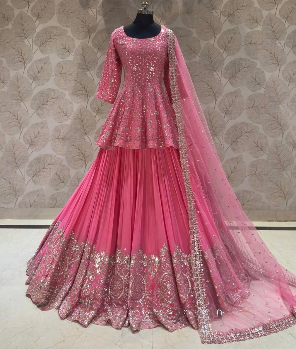 Heavy Faux Georgette Embroidered Lehenga Set