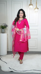 Premium Roman Silk Pink Suit with Dupatta