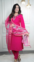 Premium Roman Silk Pink Suit with Dupatta