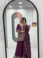 Embroidered Top & Plazzo Set with Dupatta