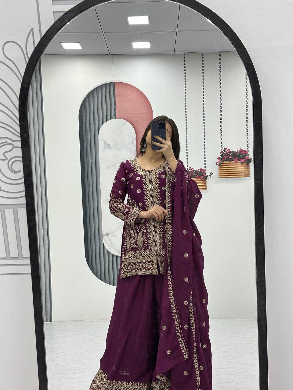 Embroidered Top & Plazzo Set with Dupatta