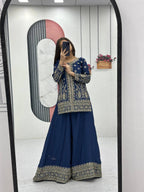 Embroidered Top & Plazzo Set with Dupatta