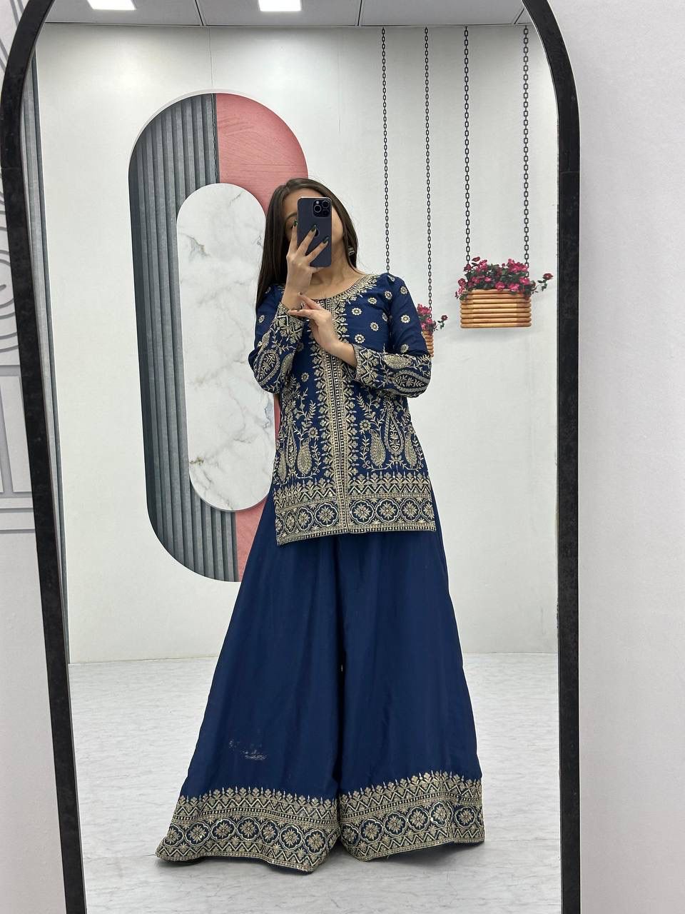 Embroidered Top & Plazzo Set with Dupatta
