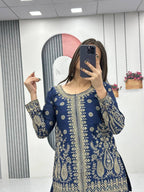 Embroidered Top & Plazzo Set with Dupatta