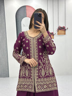 Embroidered Top & Plazzo Set with Dupatta