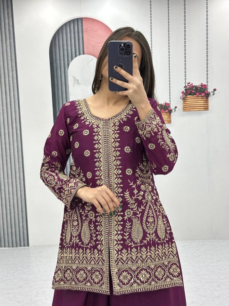 Embroidered Top & Plazzo Set with Dupatta